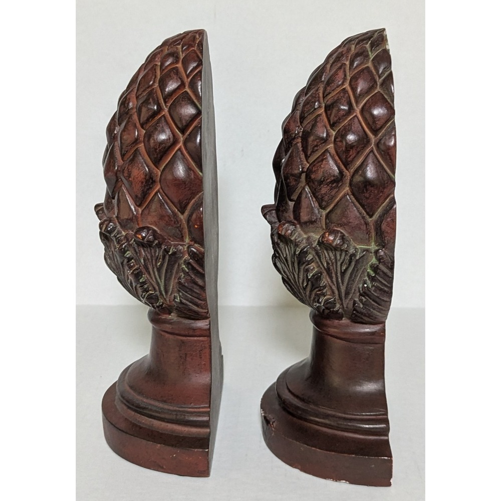 Classic Set Pineapple Bookends Stained Antique Brown Resin (2) 8 1/2" - Picture 13 of 14